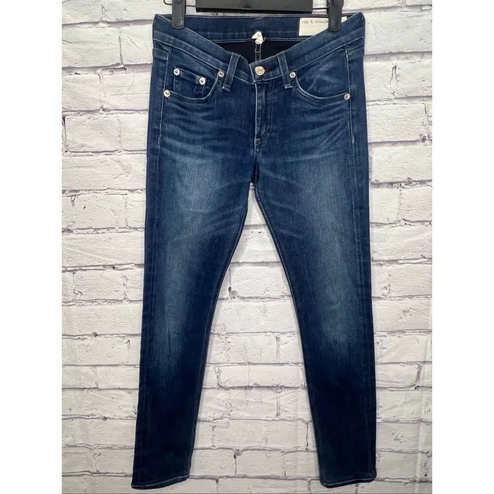 Rag & Bone Womens Blue Saxby Denim Mid-Rise Skinny Jeans Medium Wash Size 25